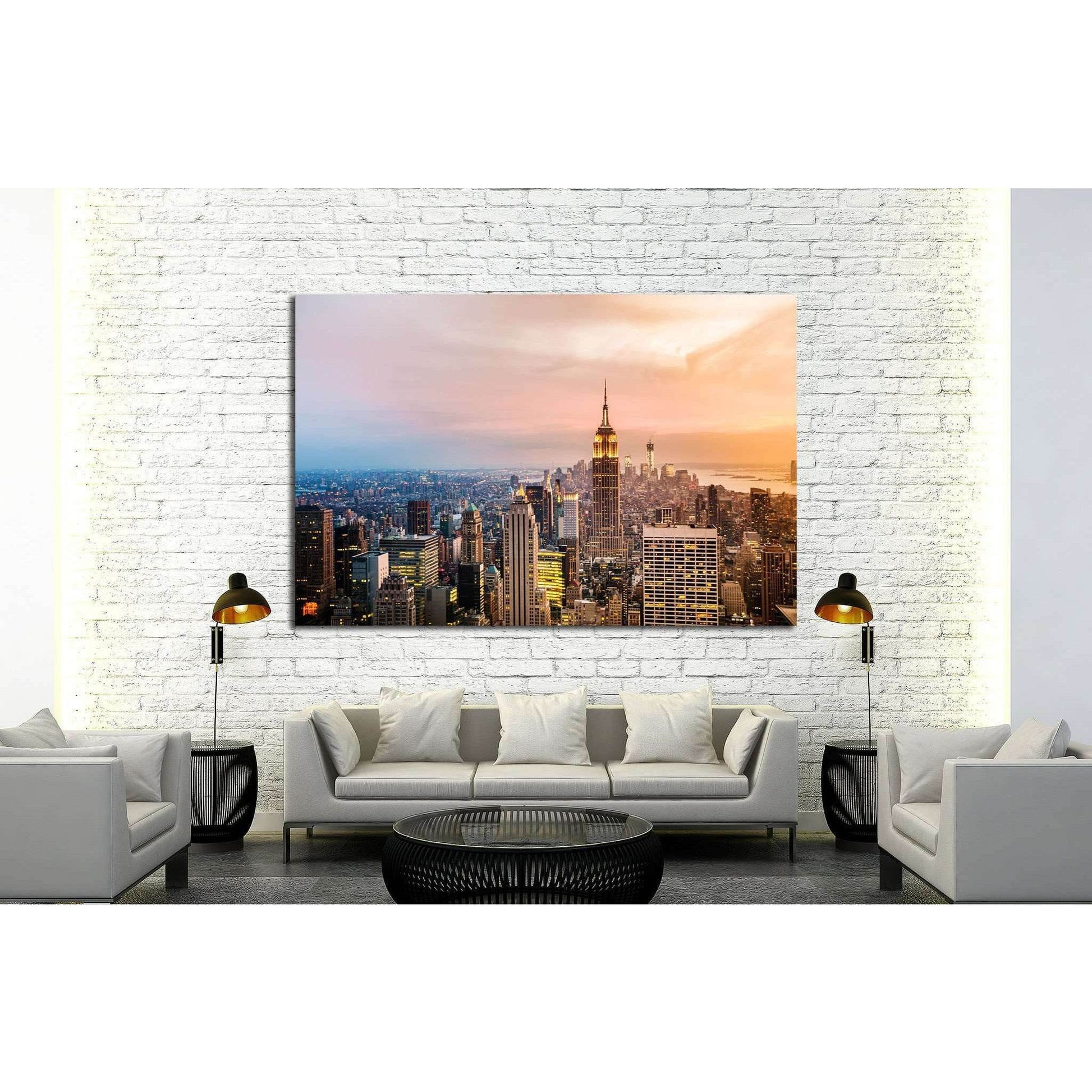 New York City skyline with urban skyscrapers at sunset №1937 Ready to Hang Canvas Print - Zellart Canvas Prints 0_NY_ART, ALL_Products, s-1937