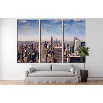 New York City skyline with urban skyscrapers in vintage style №2951 Ready to Hang Canvas Print - Zellart Canvas Prints 0_NY_ART, ALL_Products, s-2951