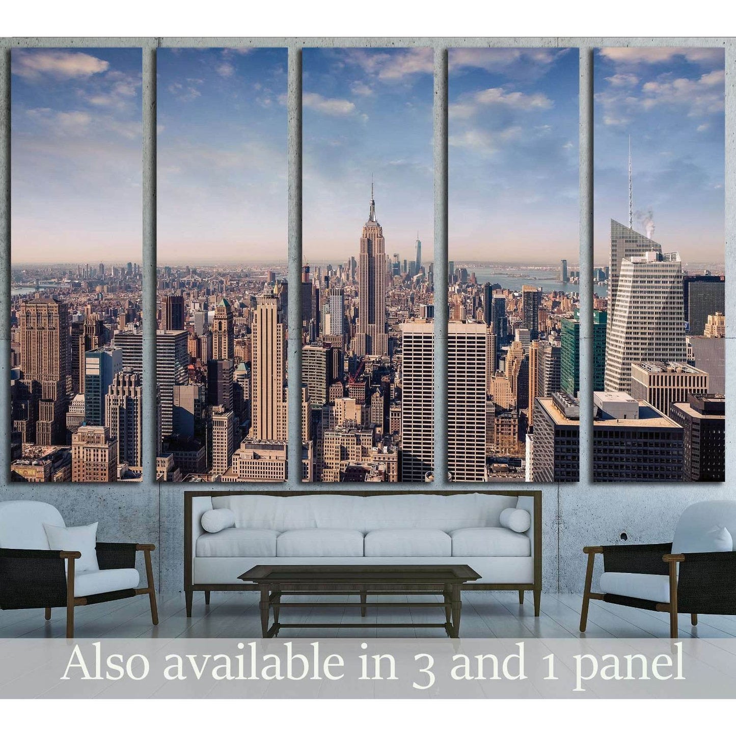 New York City skyline with urban skyscrapers in vintage style №2951 Ready to Hang Canvas Print - Zellart Canvas Prints 0_NY_ART, ALL_Products, s-2951