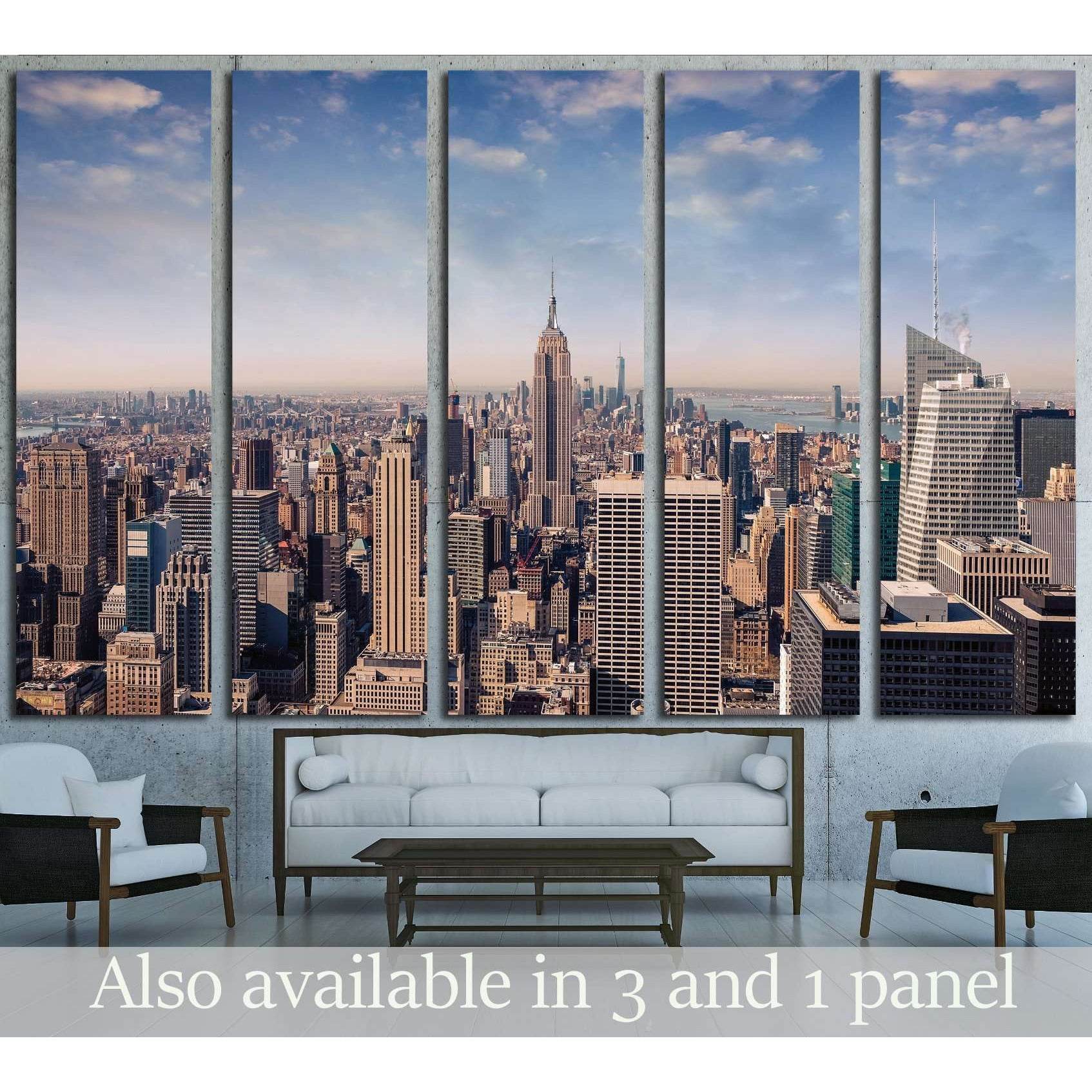 New York City skyline with urban skyscrapers in vintage style №2951 Ready to Hang Canvas Print - Zellart Canvas Prints 0_NY_ART, ALL_Products, s-2951