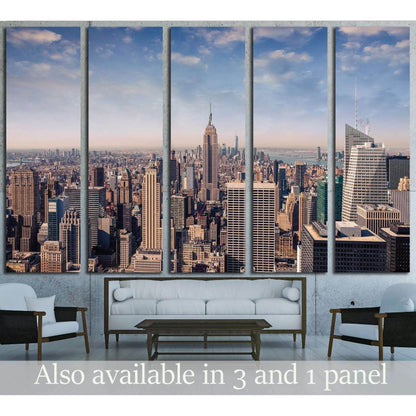 New York City skyline with urban skyscrapers in vintage style №2951 Ready to Hang Canvas Print - Zellart Canvas Prints 0_NY_ART, ALL_Products, s-2951