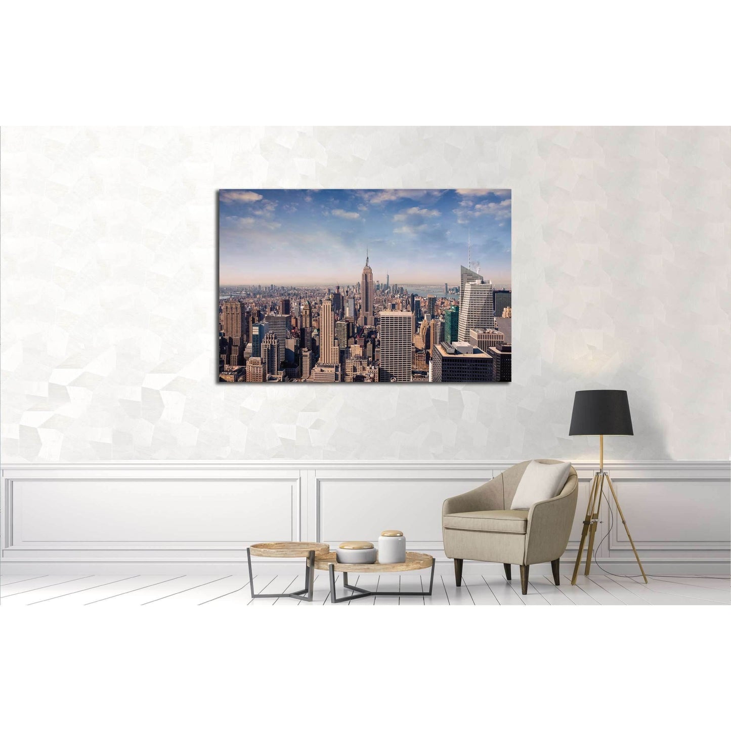 New York City skyline with urban skyscrapers in vintage style №2951 Ready to Hang Canvas Print - Zellart Canvas Prints 0_NY_ART, ALL_Products, s-2951