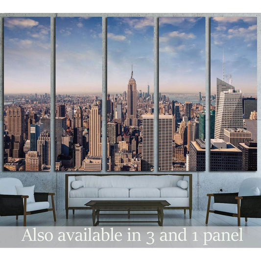 New York City skyline with urban skyscrapers in vintage style №2951 Ready to Hang Canvas PrintCanvas art arrives ready to hang, with hanging accessories included and no additional framing required. Every canvas print is hand-crafted, made on-demand at our