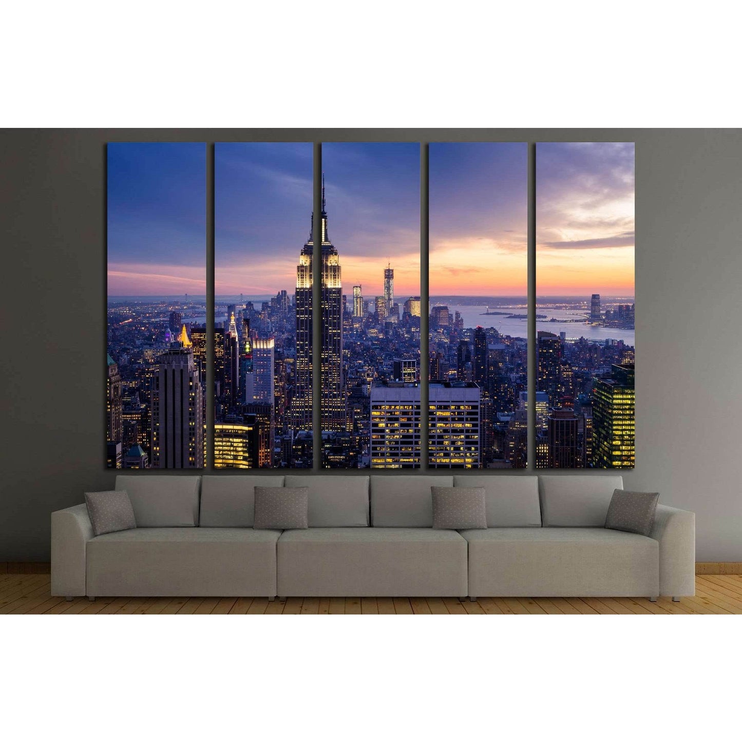 New York City with skyscrapers at sunset №2037 Ready to Hang Canvas Print - Zellart Canvas Prints 0_NY_ART, ALL_Products, s-2037