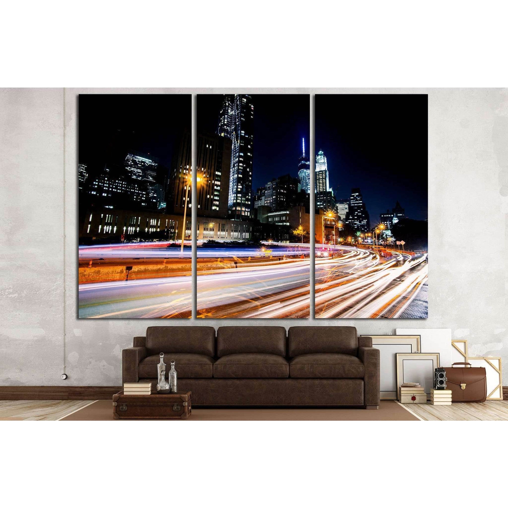 New York, Manhattan night scene №797 Ready to Hang Canvas Print - Zellart Canvas Prints 0_NY_ART, ALL_Products, s-797