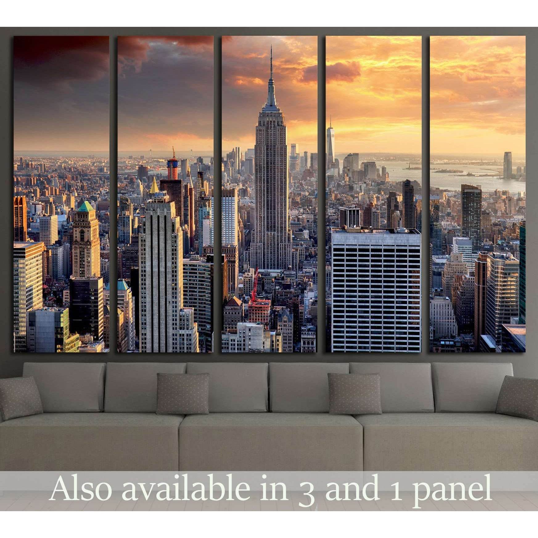 New York skyline at sunset, USA №2072 Ready to Hang Canvas Print - Zellart Canvas Prints 0_NY_ART, ALL_Products, s-2072