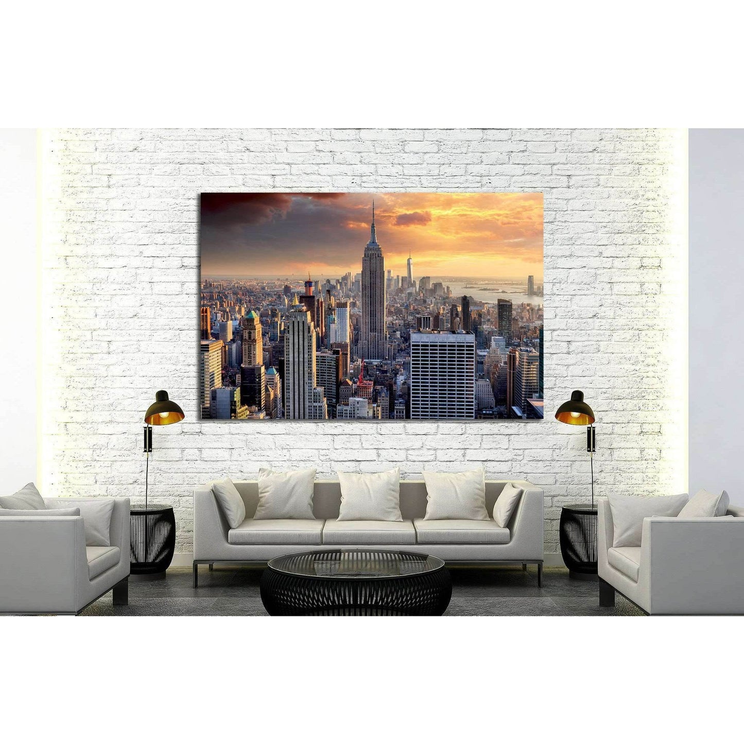 New York skyline at sunset, USA №2072 Ready to Hang Canvas Print - Zellart Canvas Prints 0_NY_ART, ALL_Products, s-2072