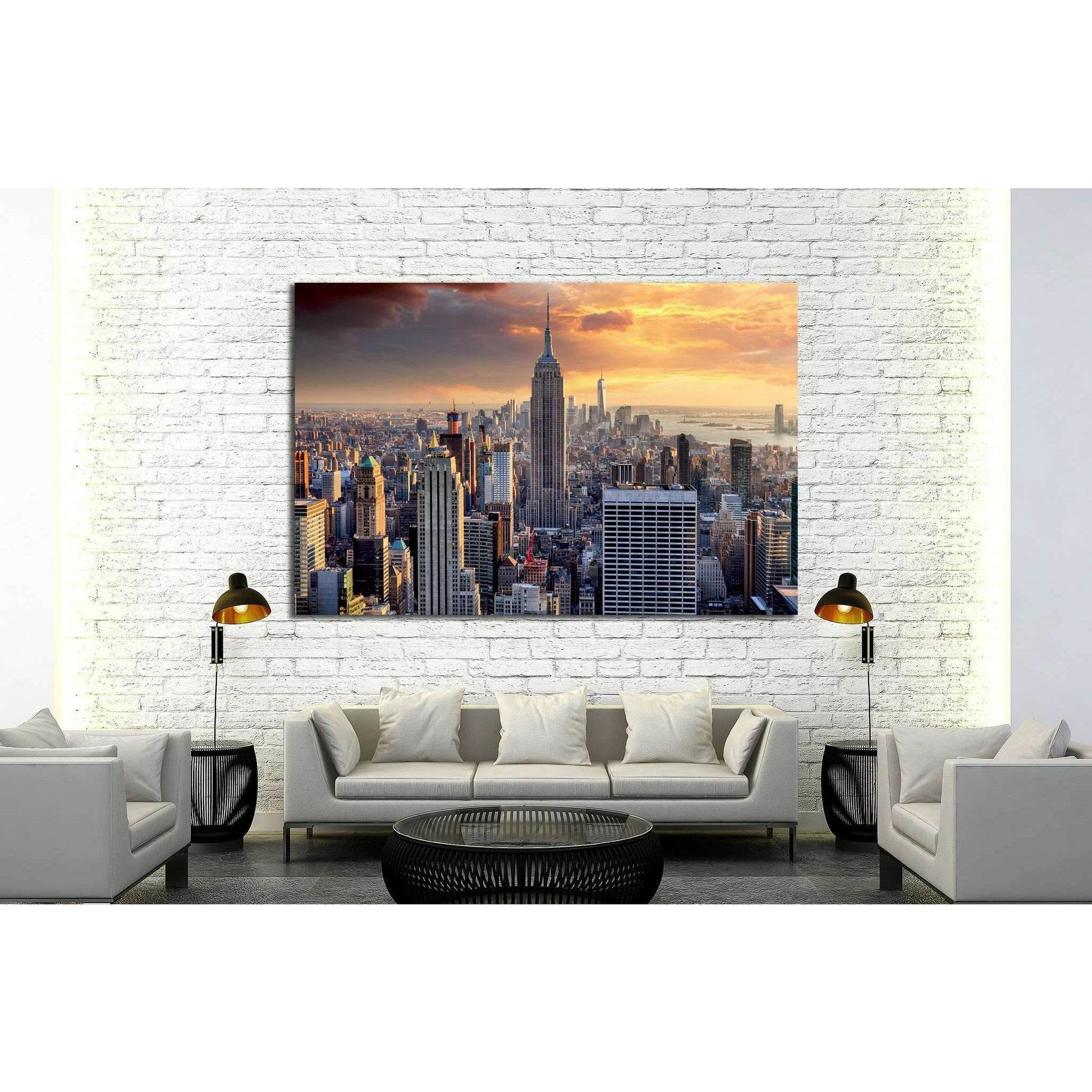New York skyline at sunset, USA №2072 Ready to Hang Canvas Print - Zellart Canvas Prints 0_NY_ART, ALL_Products, s-2072