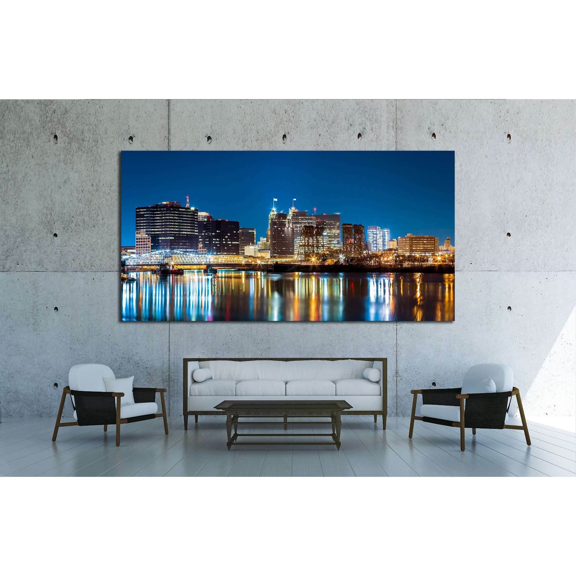 Newark, NJ cityscape by night, viewed from Riverbank park №1693 Ready to Hang Canvas PrintCanvas art arrives ready to hang, with hanging accessories included and no additional framing required. Every canvas print is hand-crafted, made on-demand at our wor