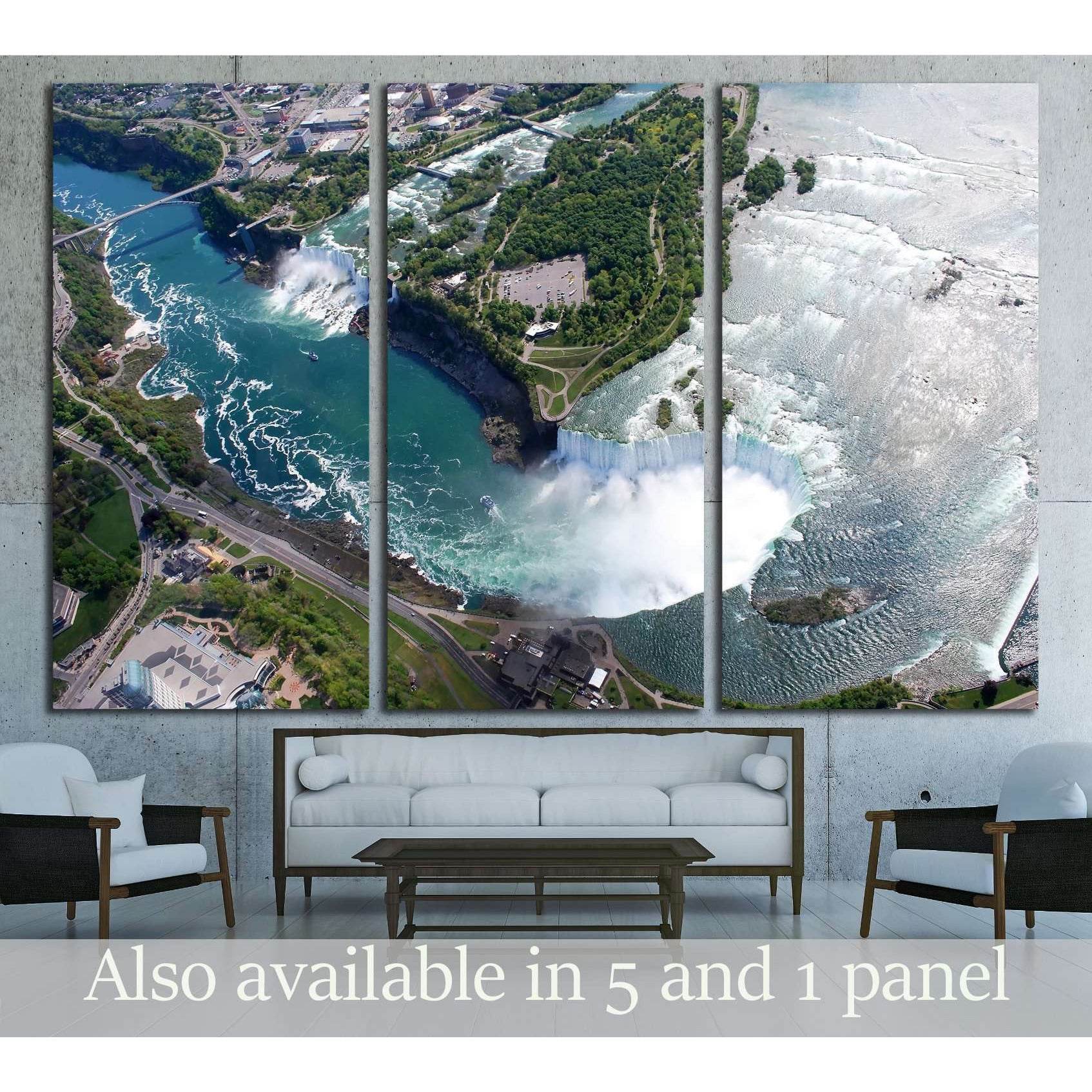 Niagara Falls American and Canadian side above view from Helicopter №3212 Ready to Hang Canvas Print - Zellart Canvas Prints ALL_Products, s-3212