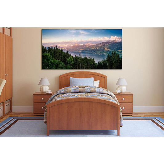 Nice View Forest Lake And Mountains №SL796 Ready to Hang Canvas Print - Zellart Canvas Prints 0new, ALL_Products, Trees Wall Art
