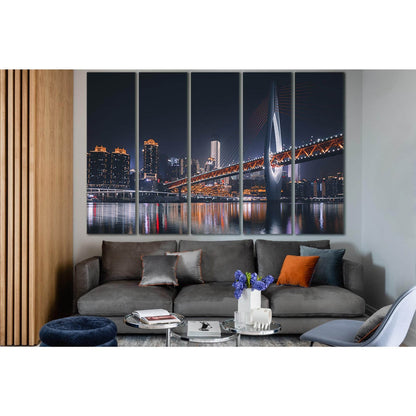 Night Bridge In China №SL1108 Ready to Hang Canvas Print - Zellart Canvas Prints 0new, ALL_Products, Bridges Wall Art