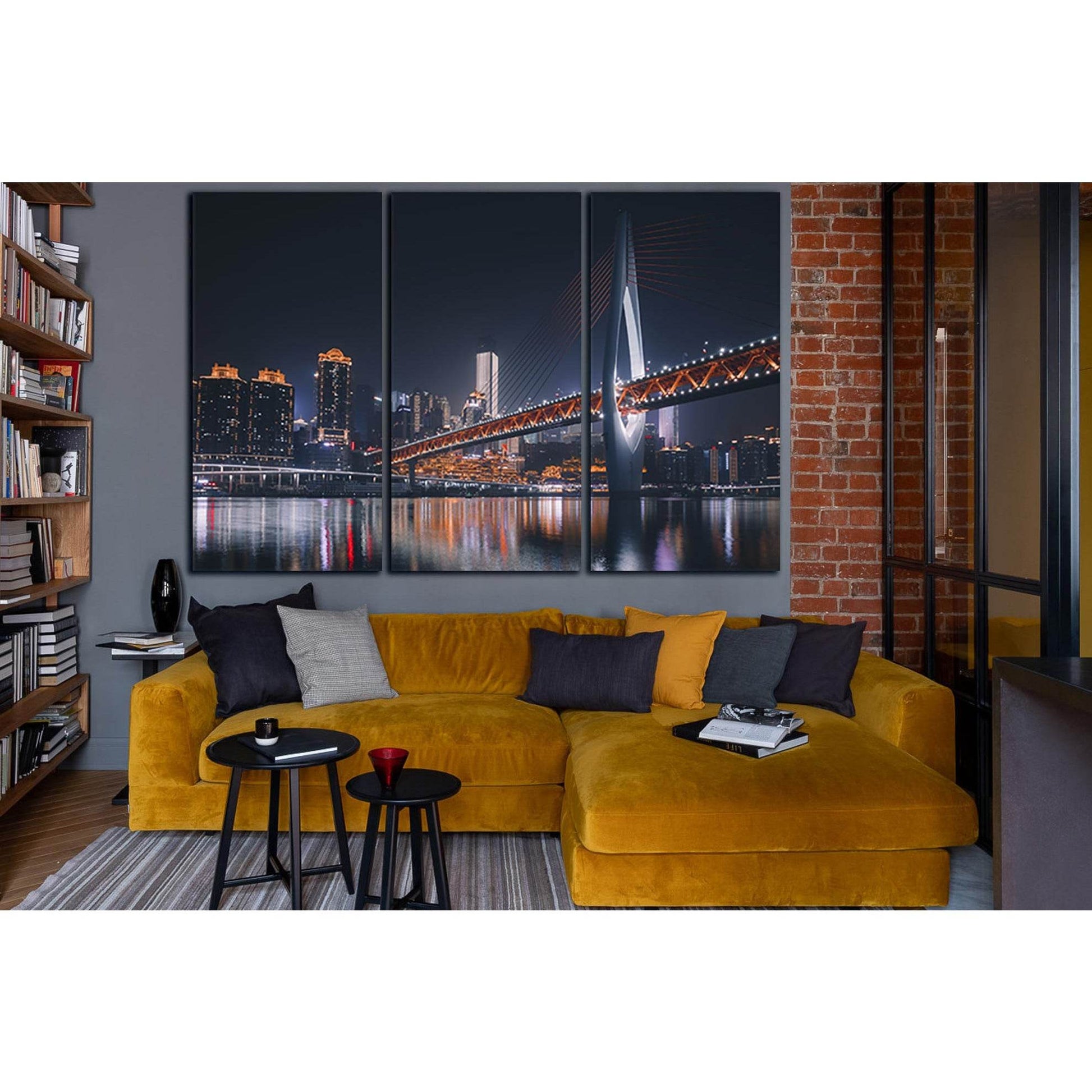 Night Bridge In China №SL1108 Ready to Hang Canvas Print - Zellart Canvas Prints 0new, ALL_Products, Bridges Wall Art