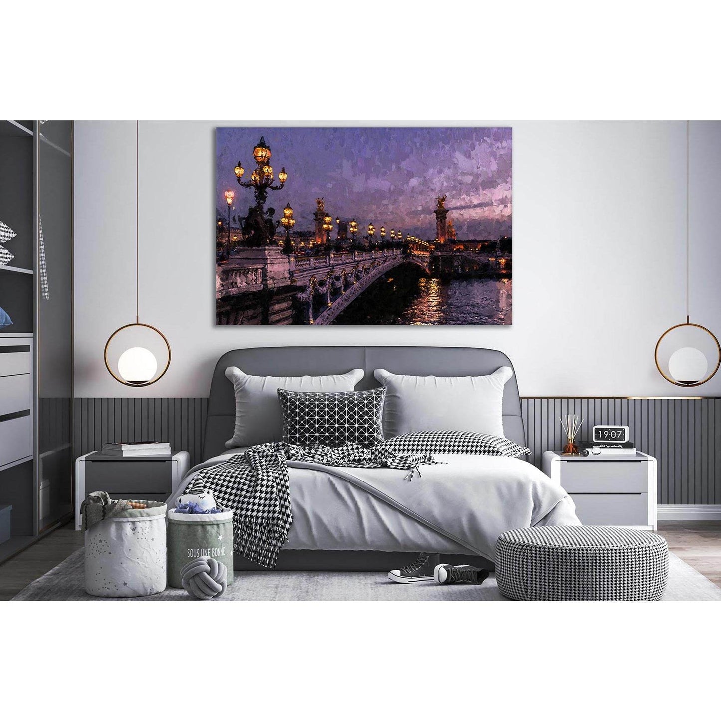 Night Bridge №SL565 Ready to Hang Canvas Print - Zellart Canvas Prints 0new, ALL_Products, Oil Painting Wall Art