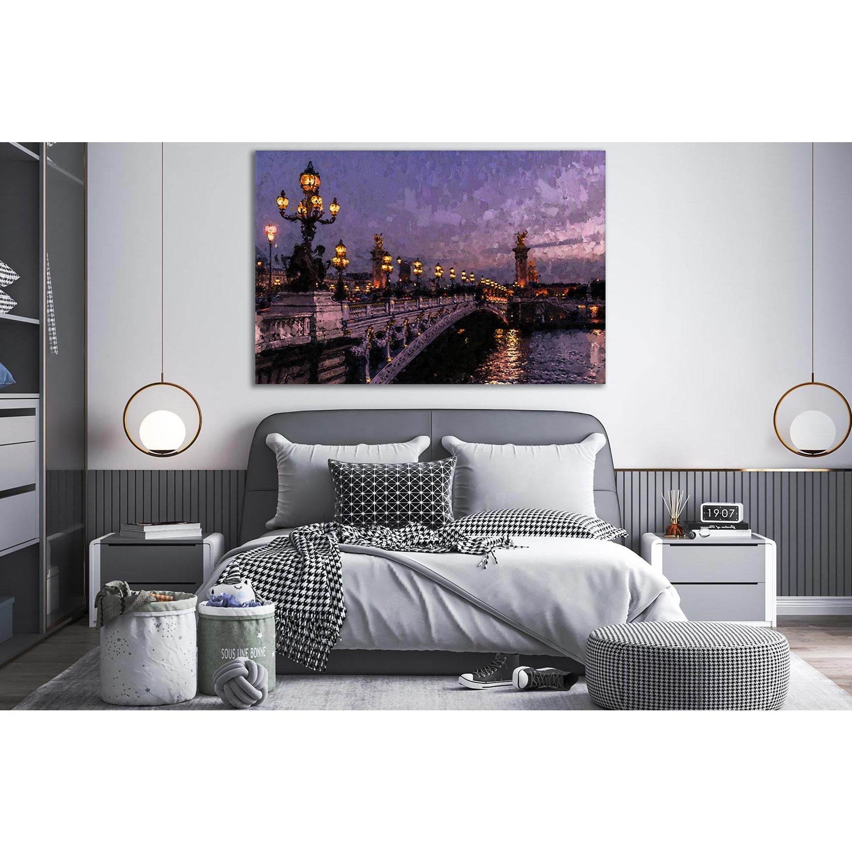 Night Bridge №SL565 Ready to Hang Canvas Print - Zellart Canvas Prints 0new, ALL_Products, Oil Painting Wall Art