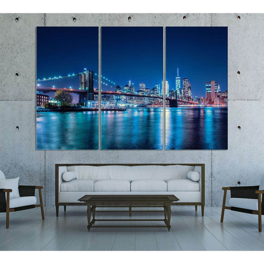 Night Brooklyn Bridge №3018 Ready to Hang Canvas Print - Zellart Canvas Prints 0_NY_ART, ALL_Products, z-3018