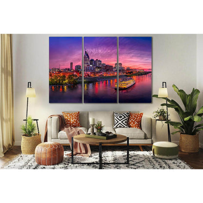 Night City Lights Nashville USA №SL324 Ready to Hang Canvas Print - Zellart Canvas Prints 0new, ALL_Products, Cityscapes & Skylines