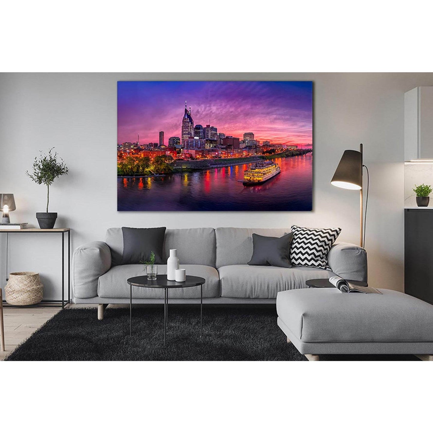 Night City Lights Nashville USA №SL324 Ready to Hang Canvas Print - Zellart Canvas Prints 0new, ALL_Products, Cityscapes & Skylines