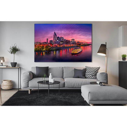 Night City Lights Nashville USA №SL324 Ready to Hang Canvas Print - Zellart Canvas Prints 0new, ALL_Products, Cityscapes & Skylines