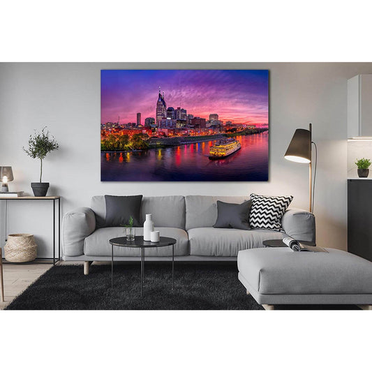 Night City Lights Nashville USA №SL324 Ready to Hang Canvas Print - Zellart Canvas Prints 0new, ALL_Products, Cityscapes & Skylines
