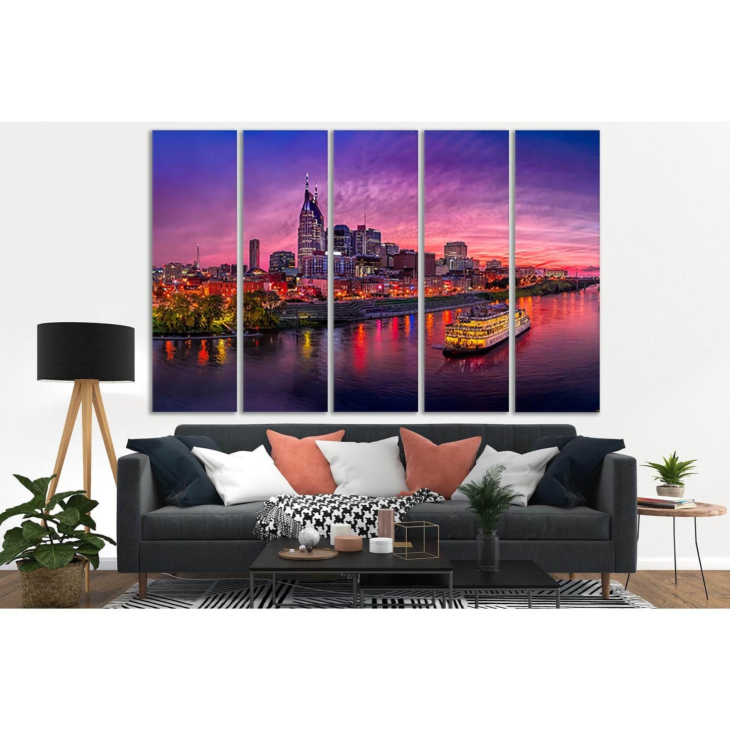 Night City Lights Nashville USA №SL324 Ready to Hang Canvas Print - Zellart Canvas Prints 0new, ALL_Products, Cityscapes & Skylines
