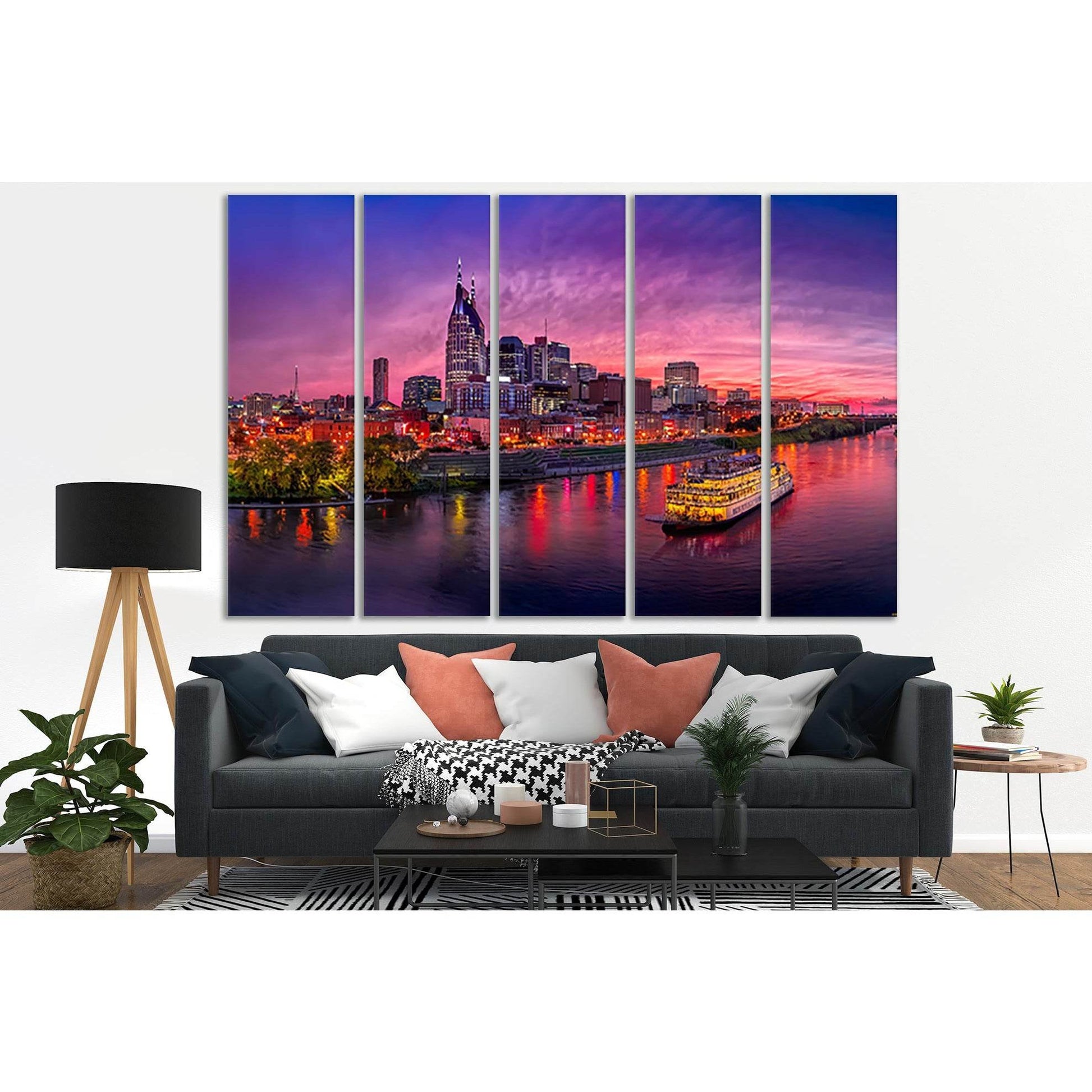 Night City Lights Nashville USA №SL324 Ready to Hang Canvas Print - Zellart Canvas Prints 0new, ALL_Products, Cityscapes & Skylines