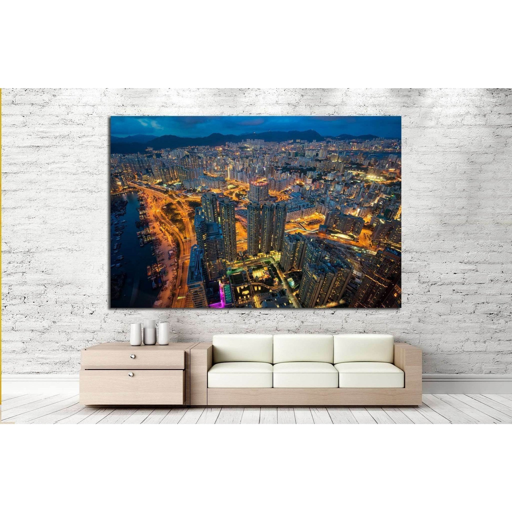 Night cityscape from top of building №1367 Ready to Hang Canvas Print - Zellart Canvas Prints ALL_Products, s-1367
