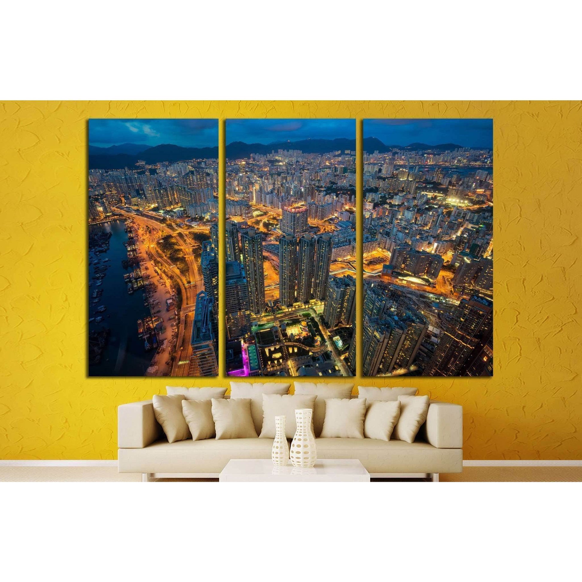 Night cityscape from top of building №1367 Ready to Hang Canvas Print - Zellart Canvas Prints ALL_Products, s-1367