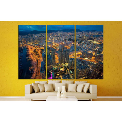 Night cityscape from top of building №1367 Ready to Hang Canvas Print - Zellart Canvas Prints ALL_Products, s-1367
