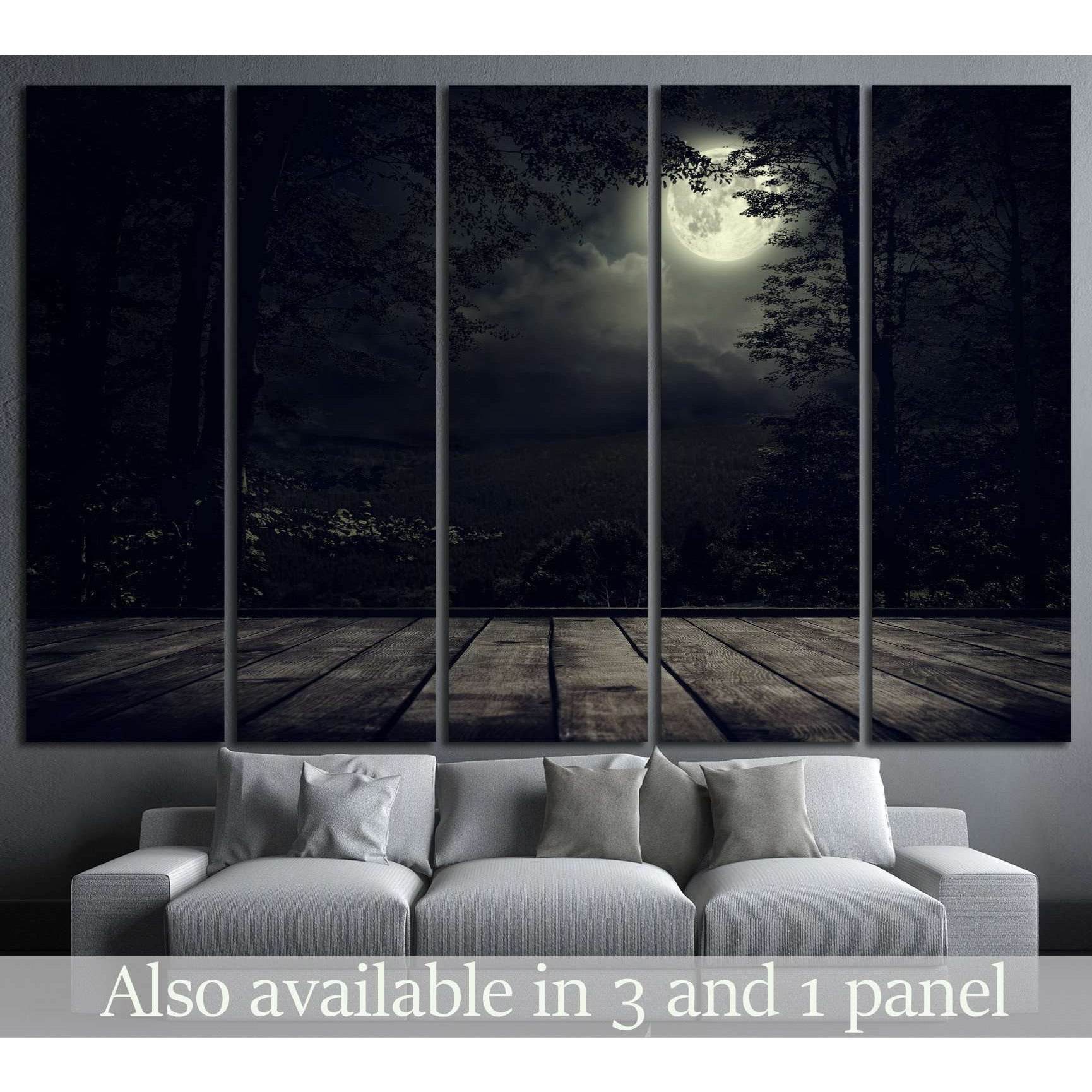Night mountains landscape with moon light №1316 Ready to Hang Canvas Print