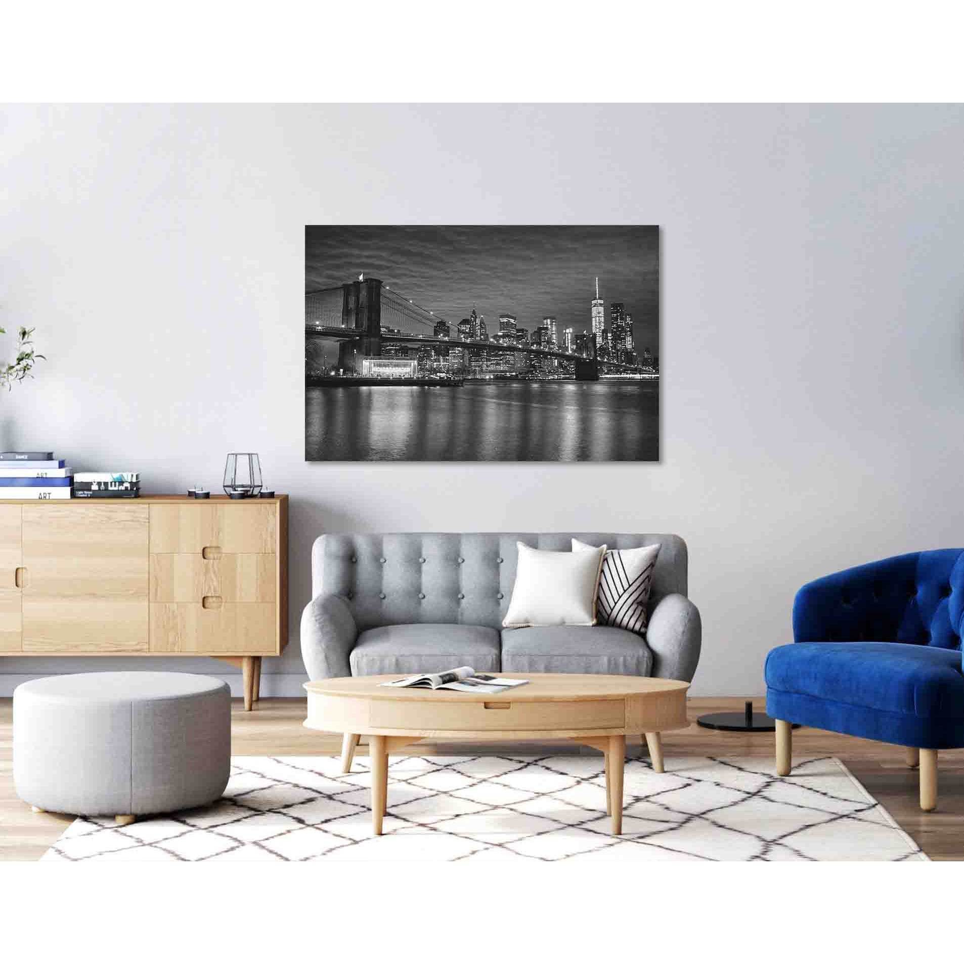 Night New York №D2837 Ready to Hang Canvas Print - Zellart Canvas Prints 0_NY_ART, 0new, ALL_Products, Black & White Wall Art