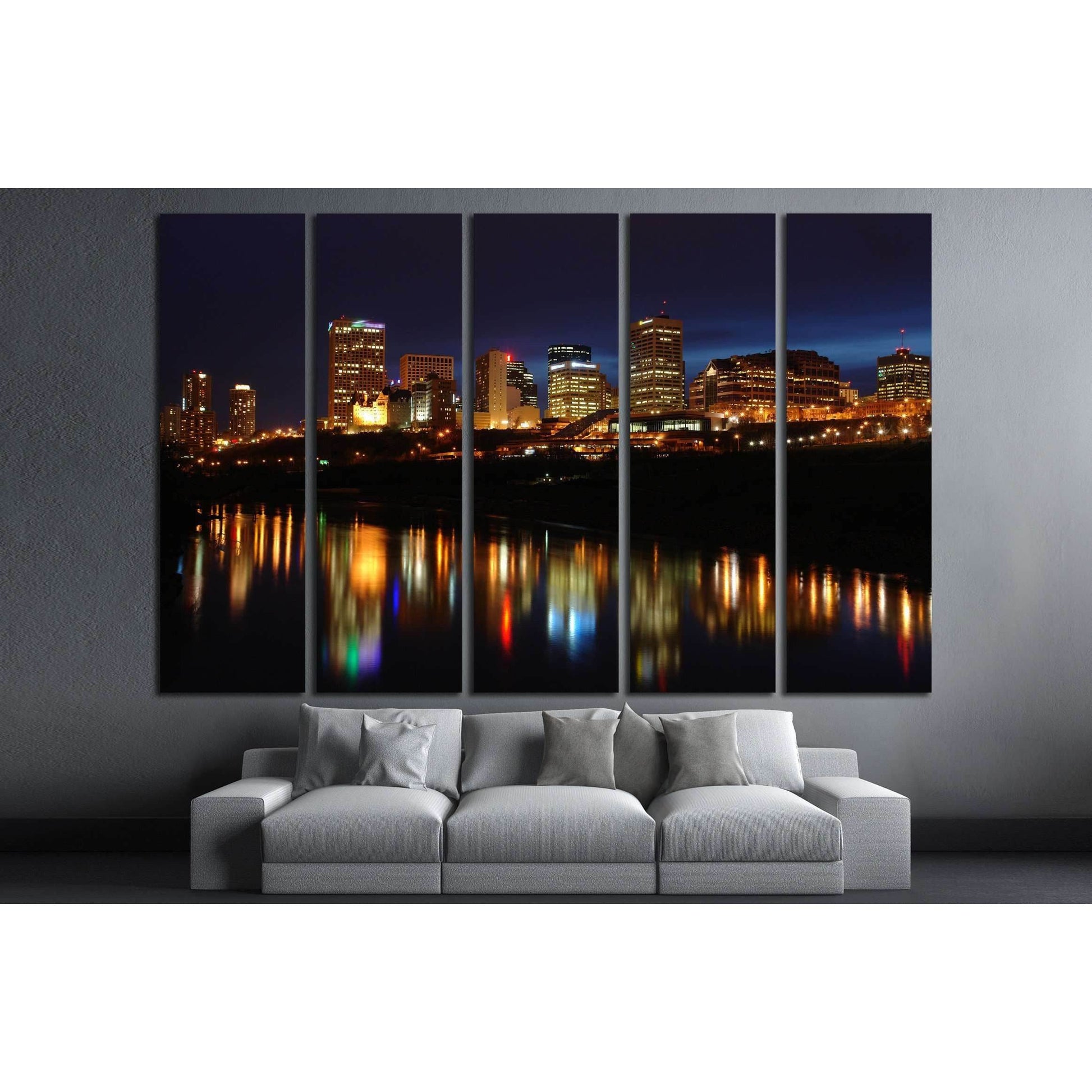 Night scene of the saskatchewan river valley and downtown in city edmonton, alberta, canada №2137 Ready to Hang Canvas PrintCanvas art arrives ready to hang, with hanging accessories included and no additional framing required. Every canvas print is hand-
