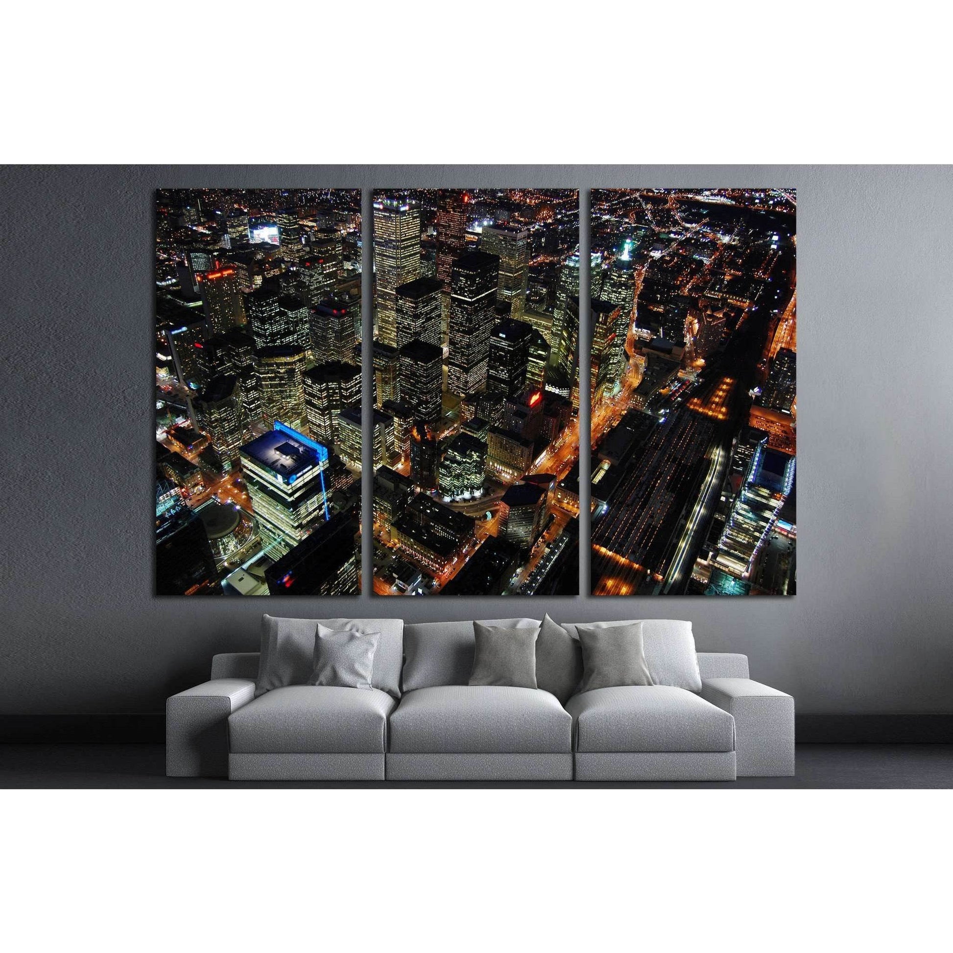 Night Scene of Toronto Skyscrapers viewed from CN tower, Toronto, Ontario, Canada №2010 Ready to Hang Canvas Print - Zellart Canvas Prints ALL_Products, s-2010