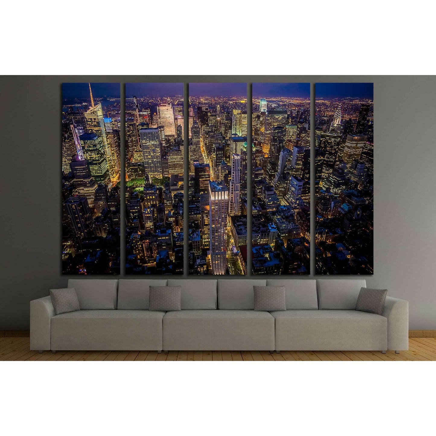 Night shot of Manhattan skyline from the Empire State building №2713 Ready to Hang Canvas Print - Zellart Canvas Prints 0_NY_ART, ALL_Products, s-2713