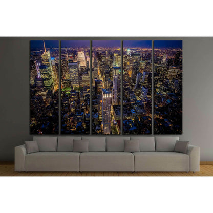 Night shot of Manhattan skyline from the Empire State building №2713 Ready to Hang Canvas Print - Zellart Canvas Prints 0_NY_ART, ALL_Products, s-2713