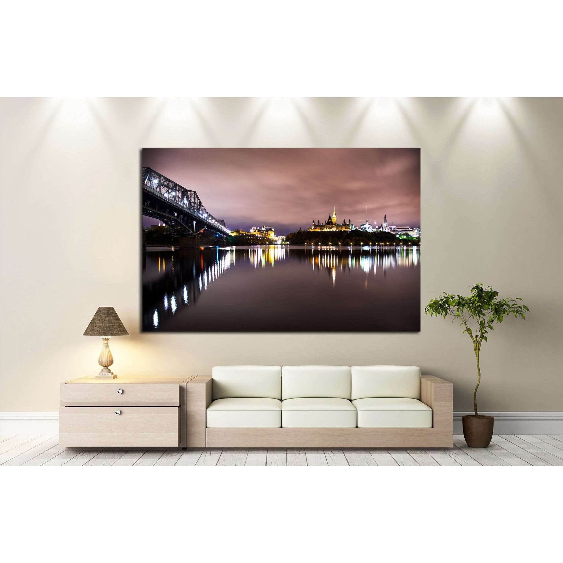 Night sky from under the Alexandra's bridge in quebec №2034 Ready to Hang Canvas Print - Zellart Canvas Prints ALL_Products, s-2034