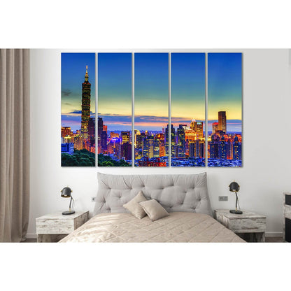 Night Skyscrapers Taiwan №SL305 Ready to Hang Canvas Print - Zellart Canvas Prints 0new, ALL_Products, Cityscapes & Skylines