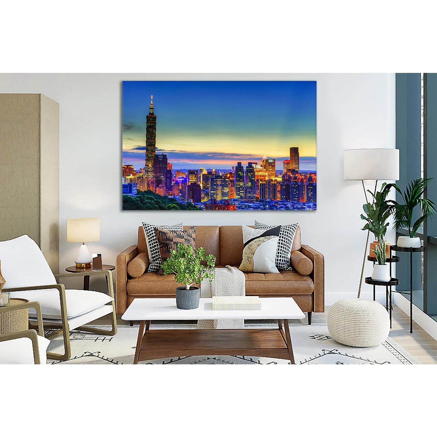 Night Skyscrapers Taiwan №SL305 Ready to Hang Canvas Print - Zellart Canvas Prints 0new, ALL_Products, Cityscapes & Skylines