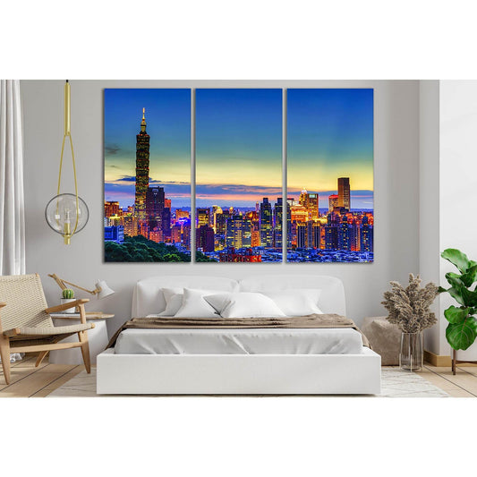 Night Skyscrapers Taiwan №SL305 Ready to Hang Canvas Print - Zellart Canvas Prints 0new, ALL_Products, Cityscapes & Skylines