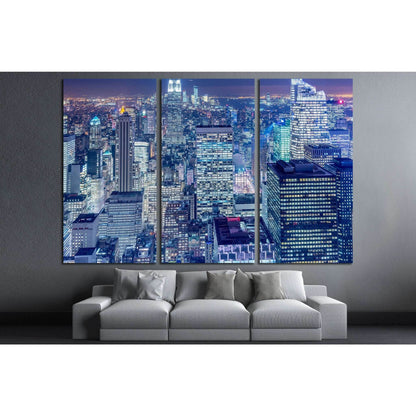 Night view of New York Manhattan during sunset №1566 Ready to Hang Canvas Print - Zellart Canvas Prints 0_NY_ART, ALL_Products, s-1566