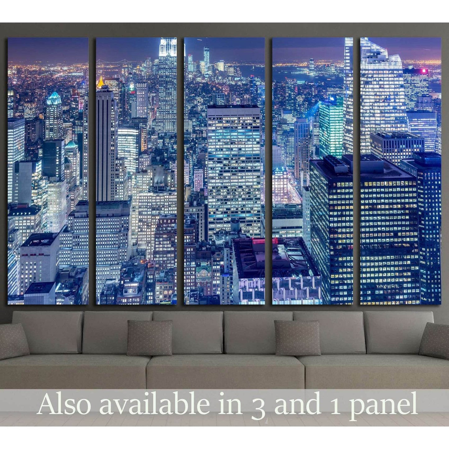 Night view of New York Manhattan during sunset №1566 Ready to Hang Canvas Print - Zellart Canvas Prints 0_NY_ART, ALL_Products, s-1566