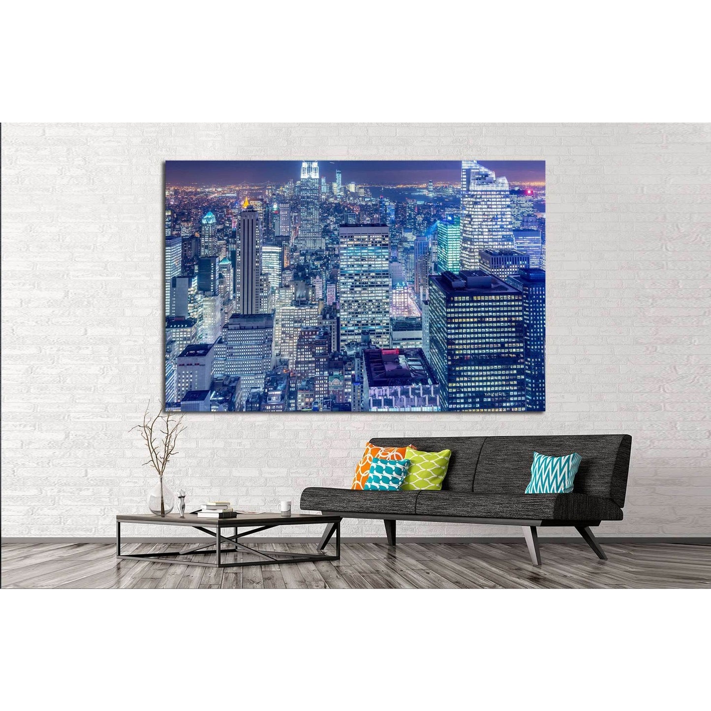 Night view of New York Manhattan during sunset №1566 Ready to Hang Canvas Print - Zellart Canvas Prints 0_NY_ART, ALL_Products, s-1566