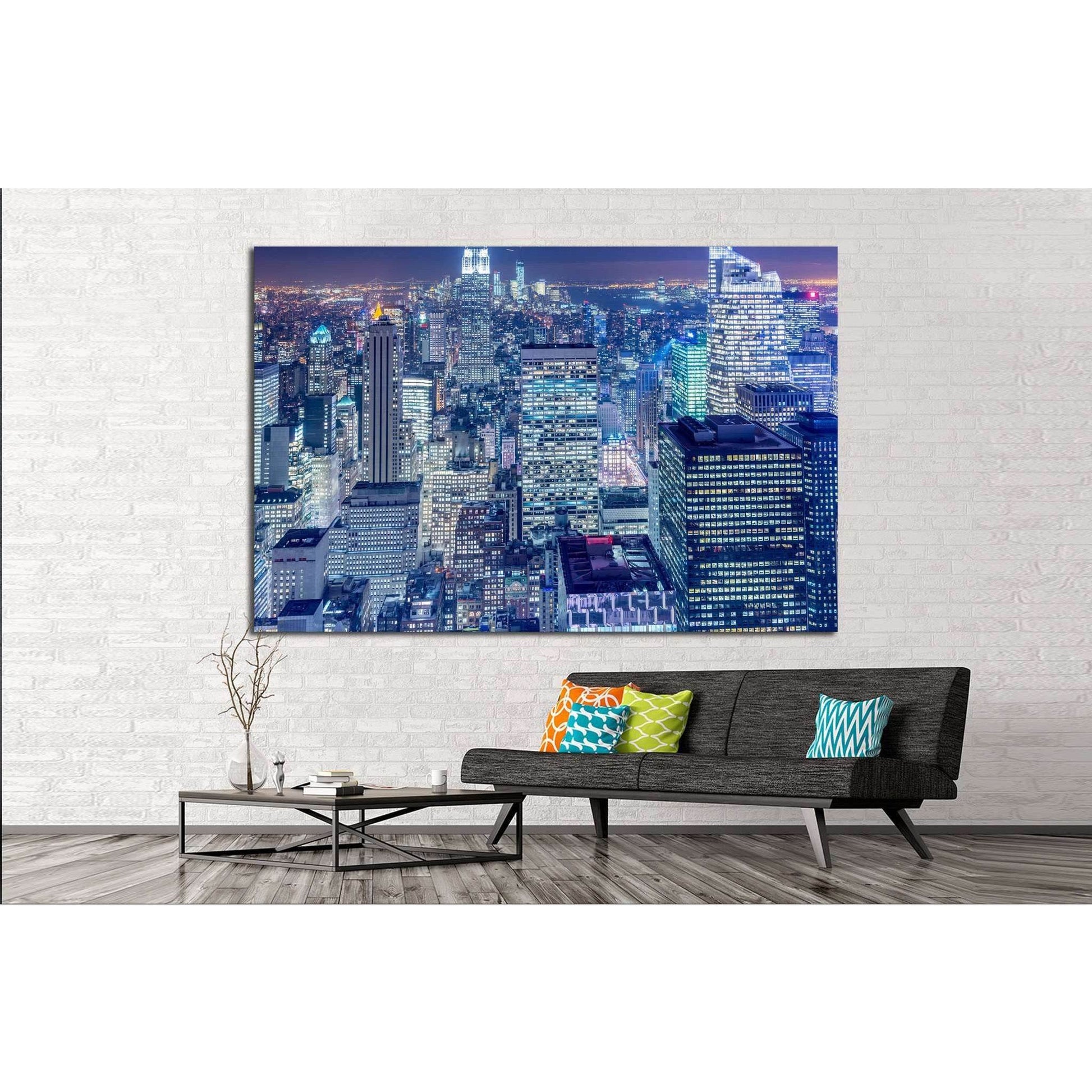 Night view of New York Manhattan during sunset №1566 Ready to Hang Canvas Print - Zellart Canvas Prints 0_NY_ART, ALL_Products, s-1566