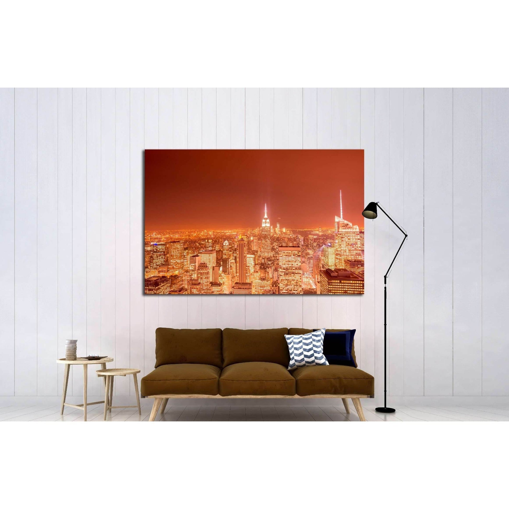 Night view of New York Manhattan during sunset №2403 Ready to Hang Canvas Print - Zellart Canvas Prints 0_NY_ART, ALL_Products, s-2403