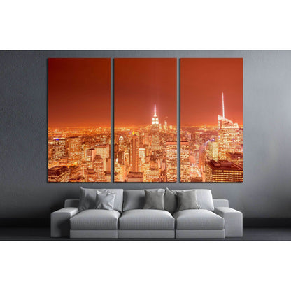 Night view of New York Manhattan during sunset №2403 Ready to Hang Canvas Print - Zellart Canvas Prints 0_NY_ART, ALL_Products, s-2403