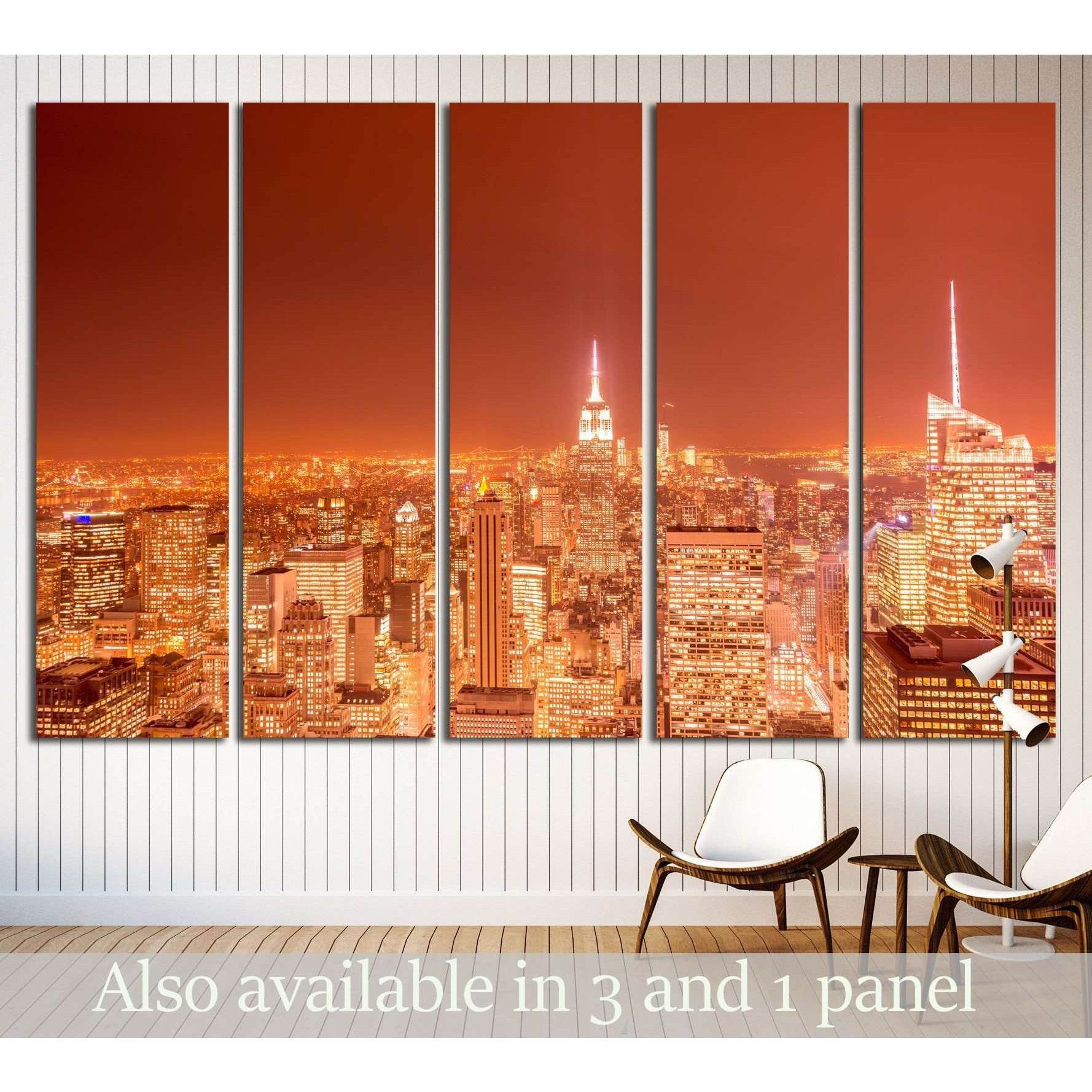 Night view of New York Manhattan during sunset №2403 Ready to Hang Canvas Print - Zellart Canvas Prints 0_NY_ART, ALL_Products, s-2403