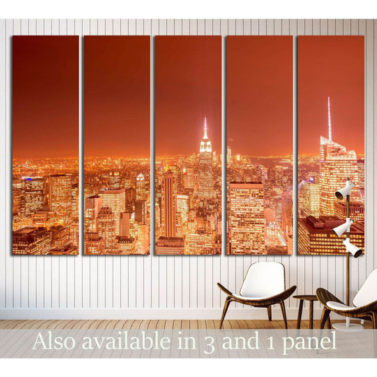 Night view of New York Manhattan during sunset №2403 Ready to Hang Canvas Print - Zellart Canvas Prints 0_NY_ART, ALL_Products, s-2403