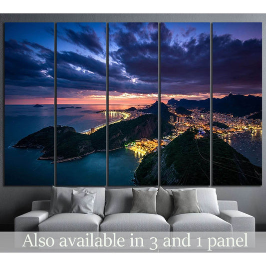 Night View of Rio de Janeiro City From the Sugarloaf Mountain №1318 Ready to Hang Canvas Print - Zellart Canvas Prints ALL_Products, s-1318