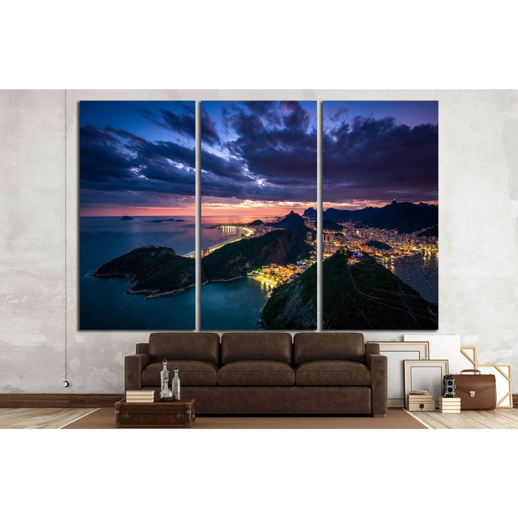 Night View of Rio de Janeiro City From the Sugarloaf Mountain №1318 Ready to Hang Canvas Print