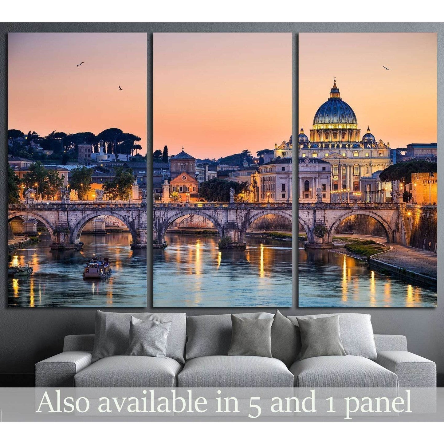 Night view of the Basilica St Peter, Rome, Italy №1173 Ready to Hang Canvas Print - Zellart Canvas Prints ALL_Products, s-1173
